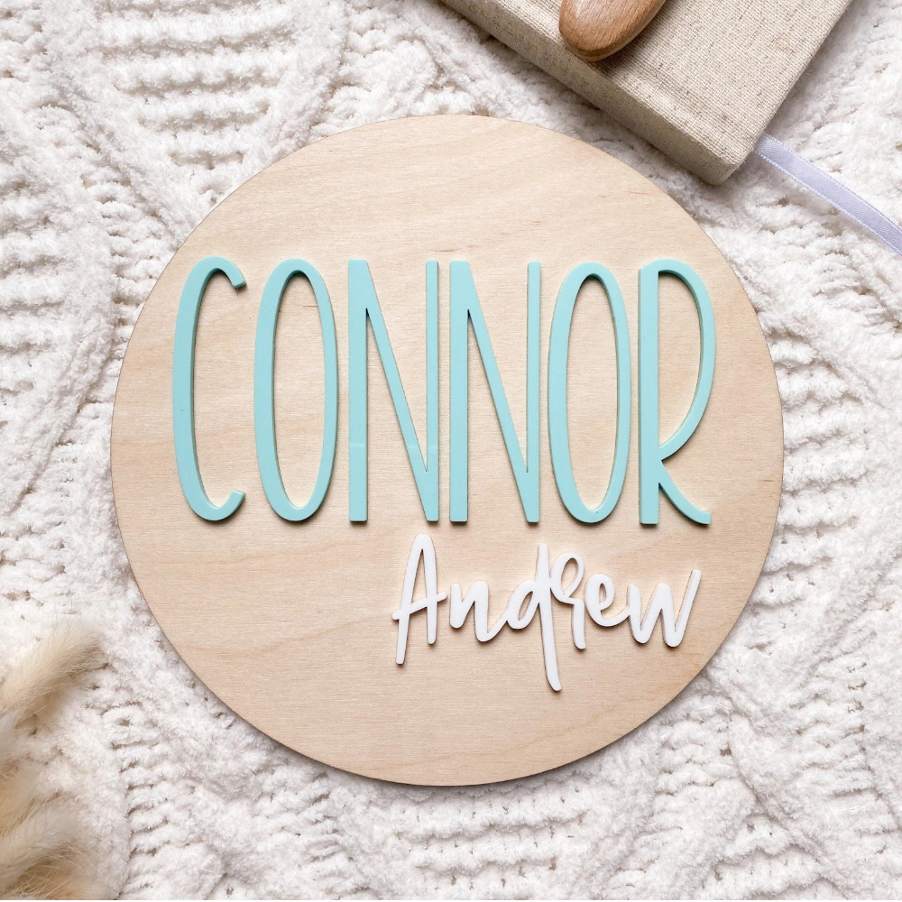 Home Decor Names - Personalised Birth Announcement Plaque - Wood
