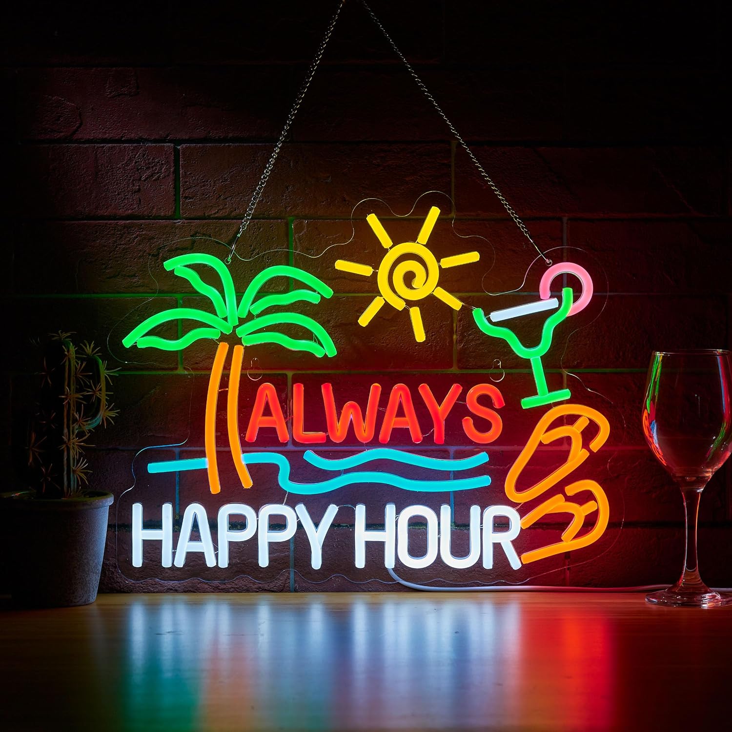 Home Decor Happy - Always Happy Hour Beer Bar Neon