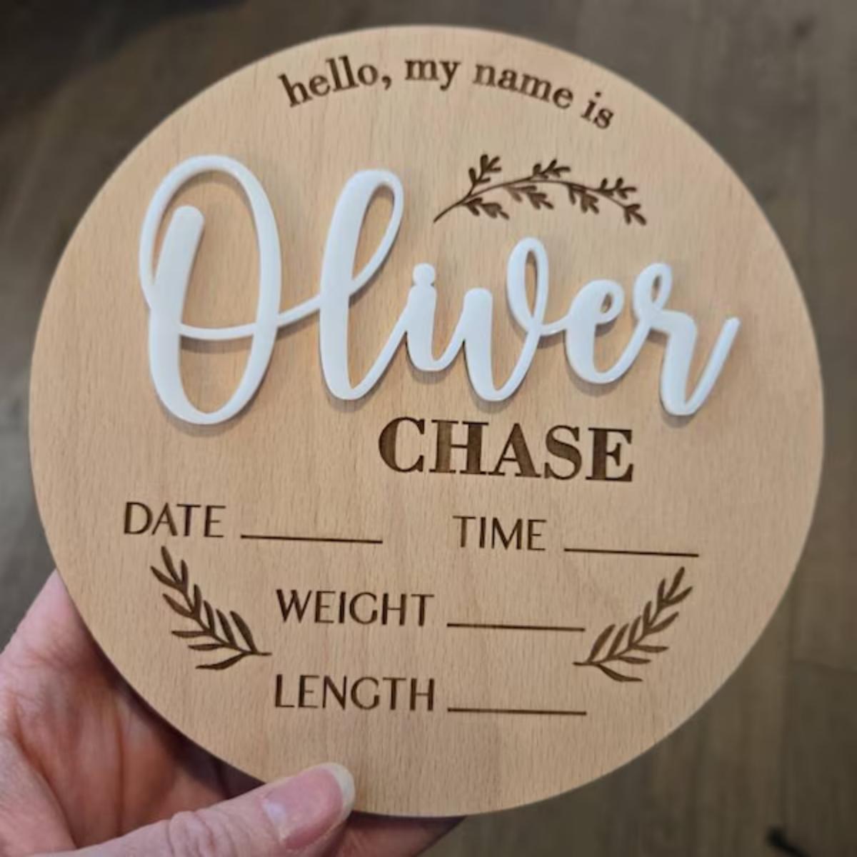 Home Decor Com - 1Pc Custom Baby Announcement Sign Wooden