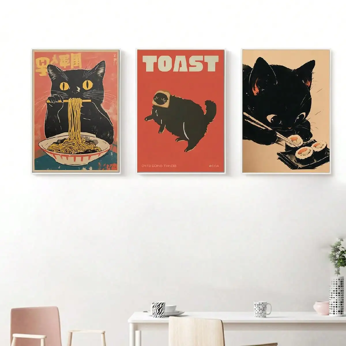 Home Decor Vietnam - Cat Eating Japanese Ramen Sushi Poster