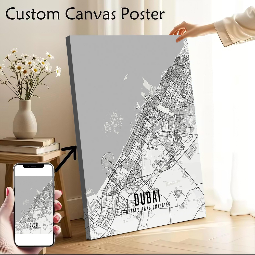 Home Decor Dubai - UAE Dubai City Map Poster Canvas