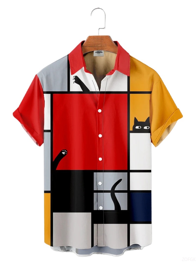 Abstract Oil Painting - Men Shirts 3d Geometric Art Colorful