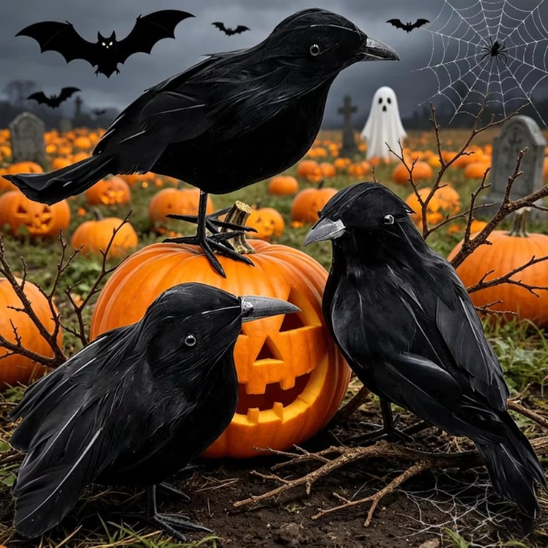 Home Decor Com - 1PC Black Crow Halloween Decoration Realistic