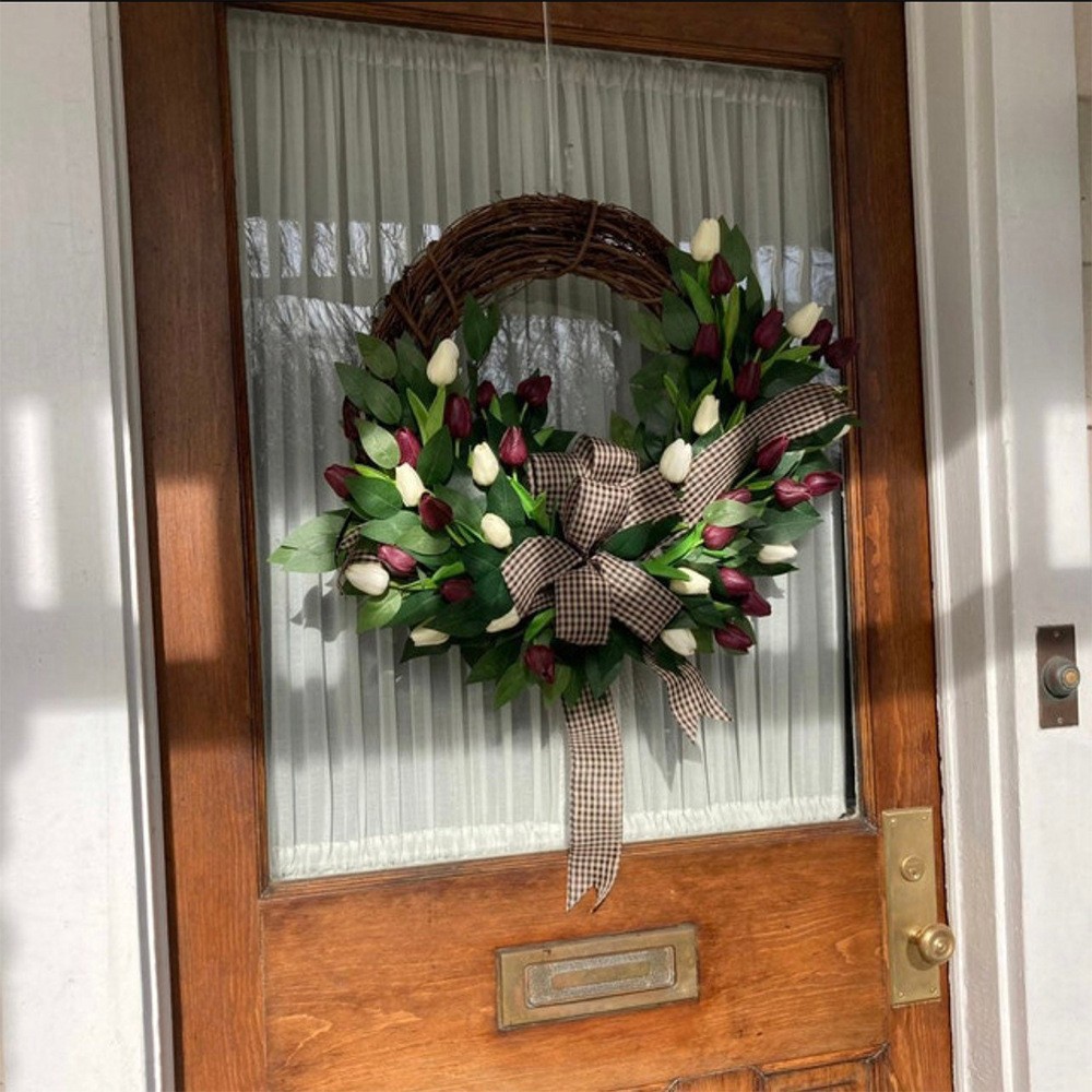Home Decor Tulip - Spring Simulation Tulip Wreath, Gate Daily