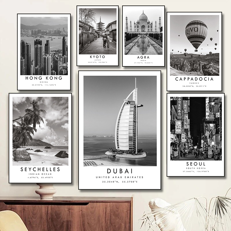 Home Decor Dubai - Black White Travel City Poster Dubai