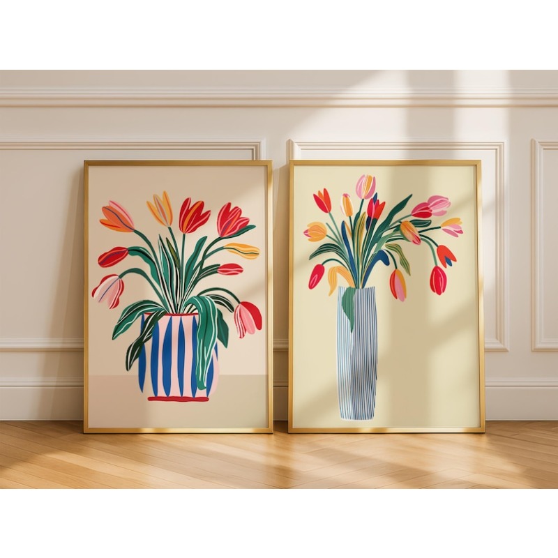 Home Decor Tulip - 2pcs Tulip Flowers Canvas Wall Art,