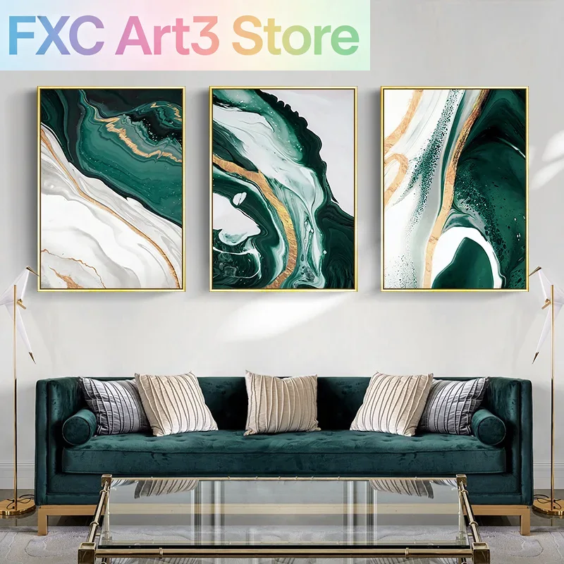 Abstract Oil Painting - 1pc frameless,Modern Marble Abstract Green Lines
