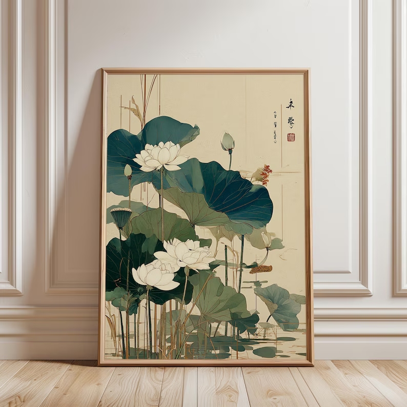 Home Decor Japanese - Retro Japanese Lotus Flower Wall Art