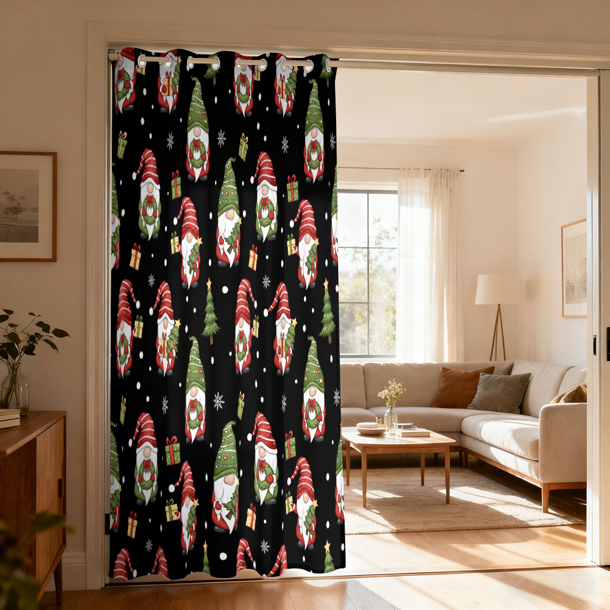 Home Decor Curtain - Christmas Dwarf Xmas Tree Gift Print