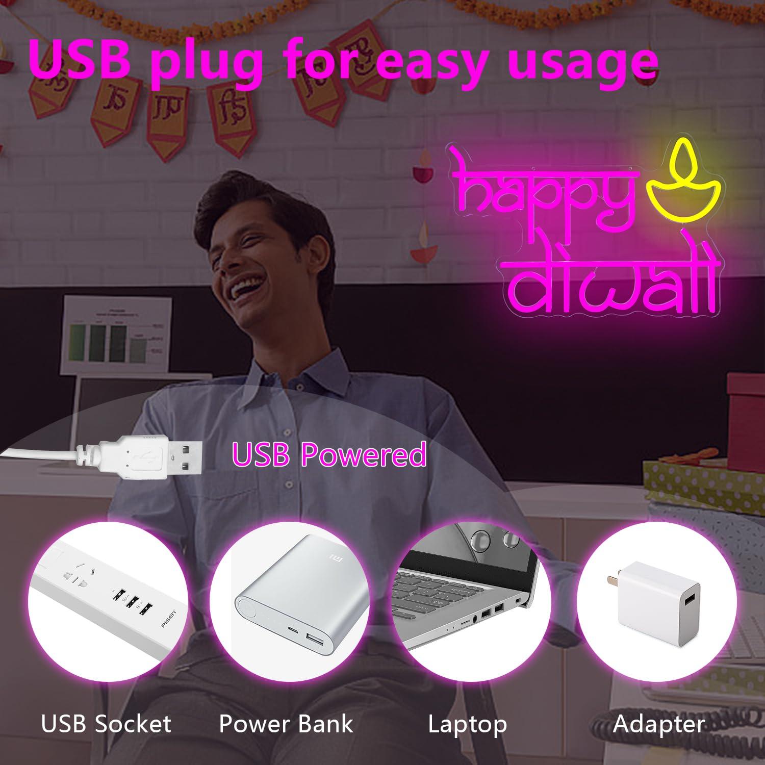 Happy Diwali Neon Sign USB Pow - Home Decor Happy review and price