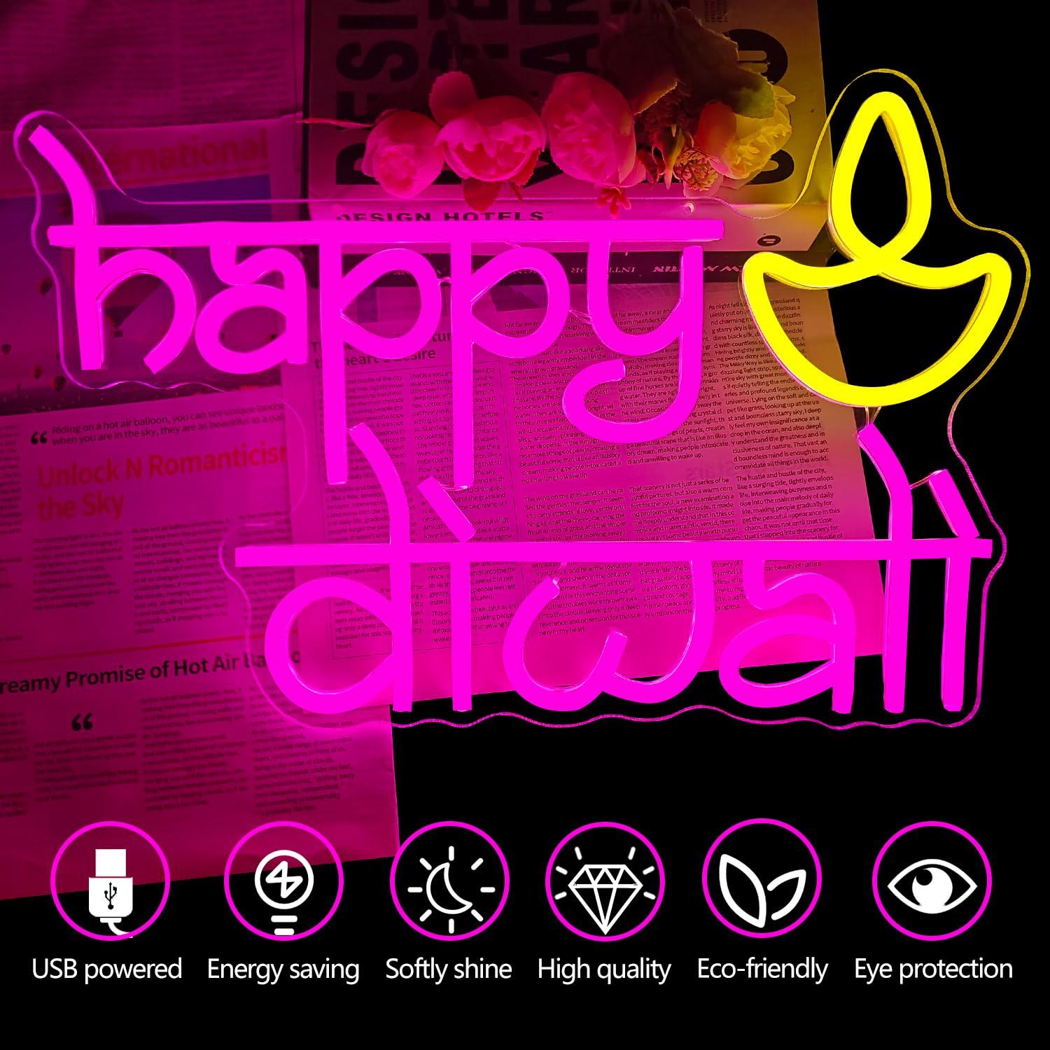 Happy Diwali Neon Sign USB Pow - Home Decor Happy review and price