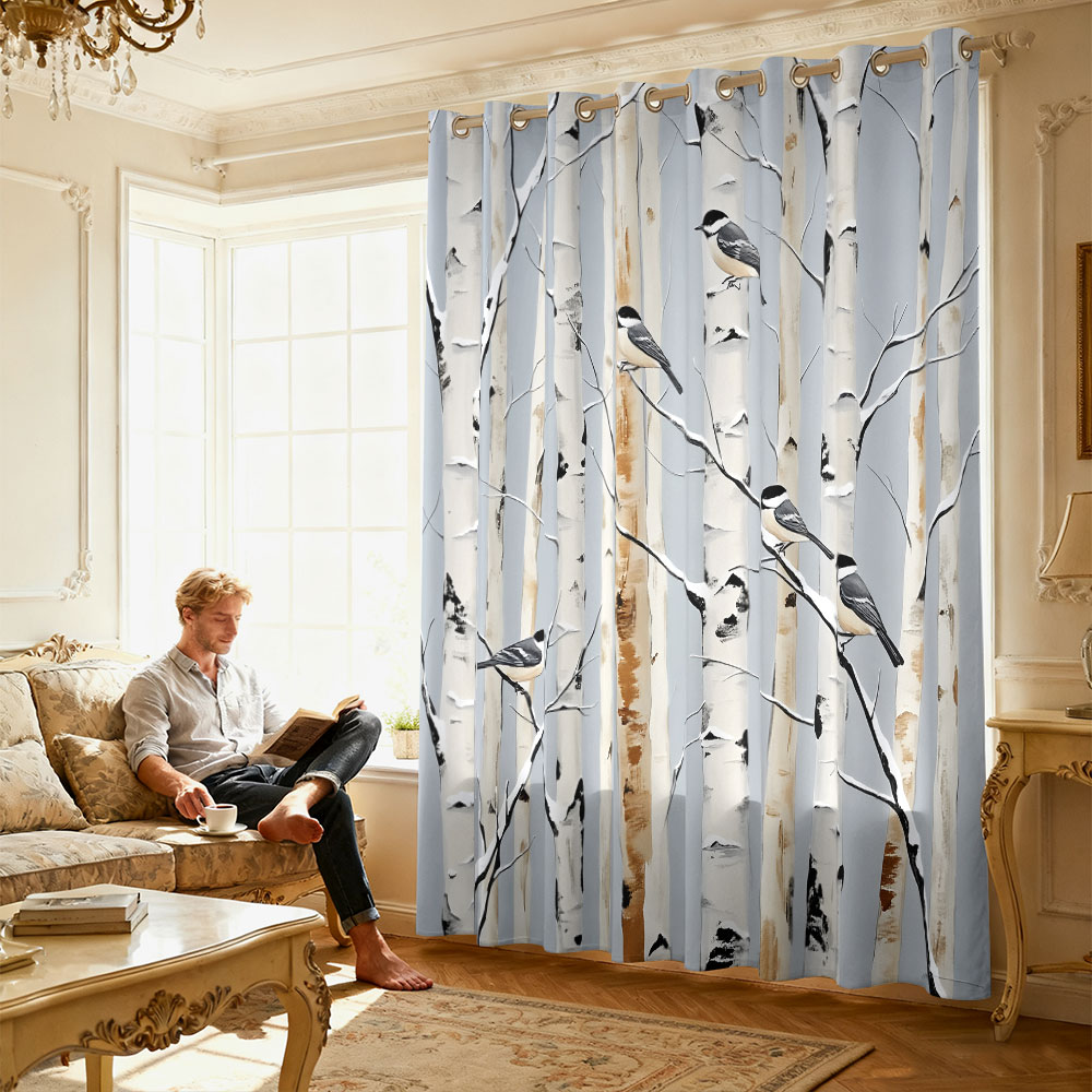 1pc birch forest titmouse prin - Home Decor Curtain review and price
