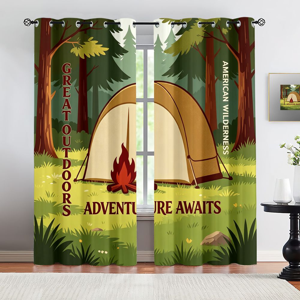 Camping Scene Print Curtains,  - Home Decor Curtain review and price