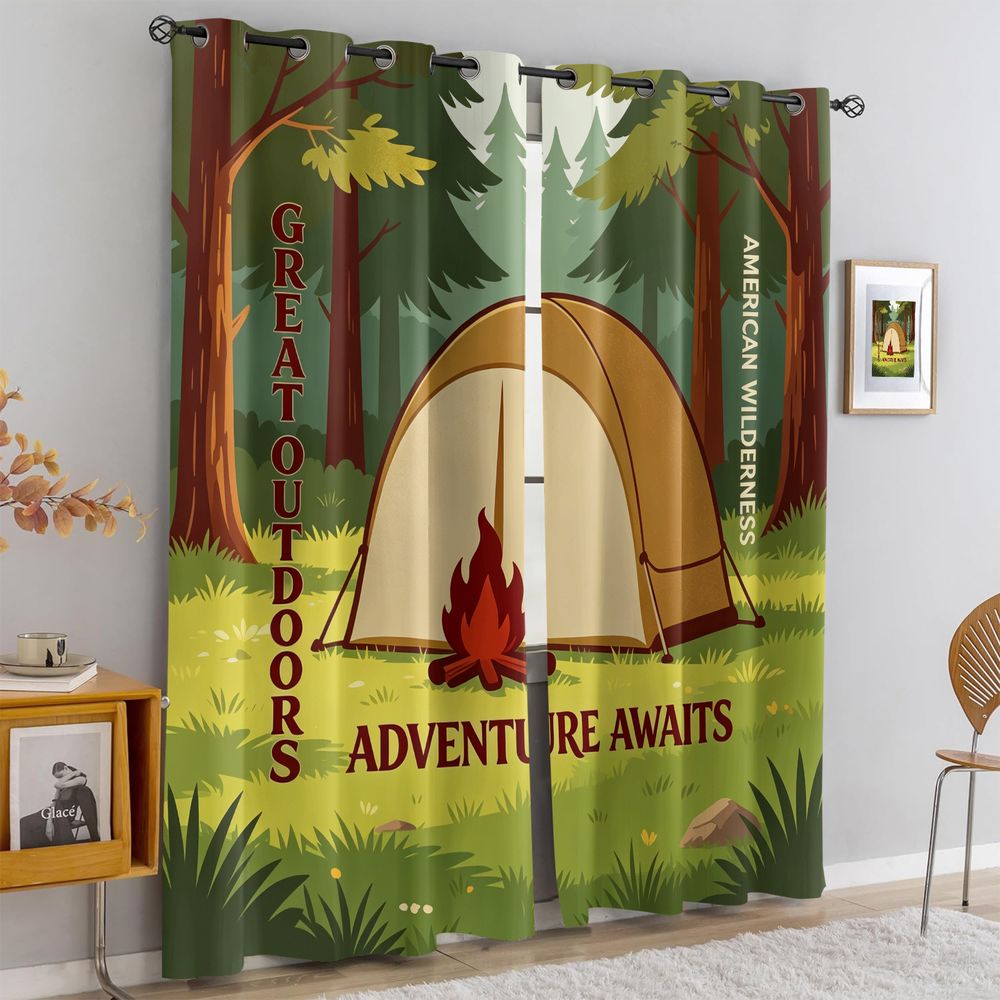 Camping Scene Print Curtains,  - Home Decor Curtain review and price