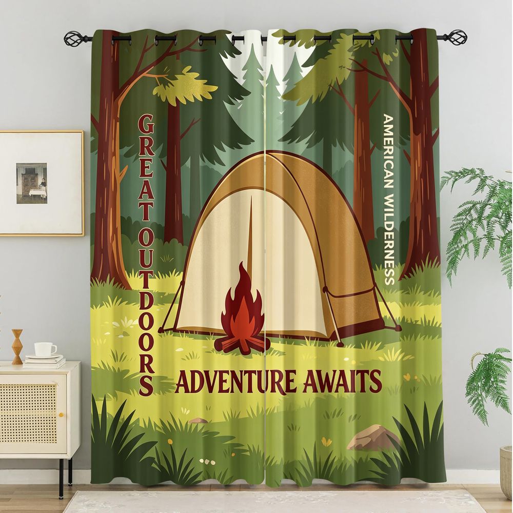 Camping Scene Print Curtains,  - Home Decor Curtain review and price