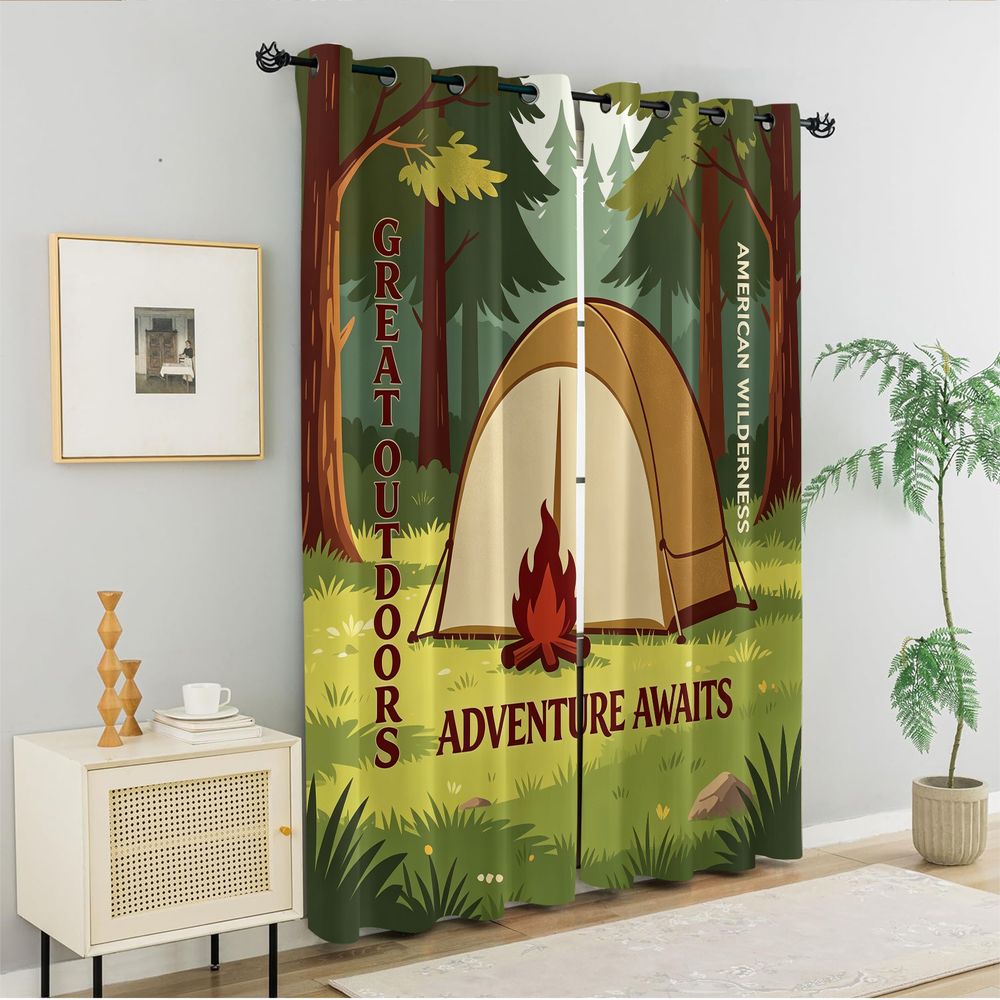 Camping Scene Print Curtains,  - Home Decor Curtain review and price