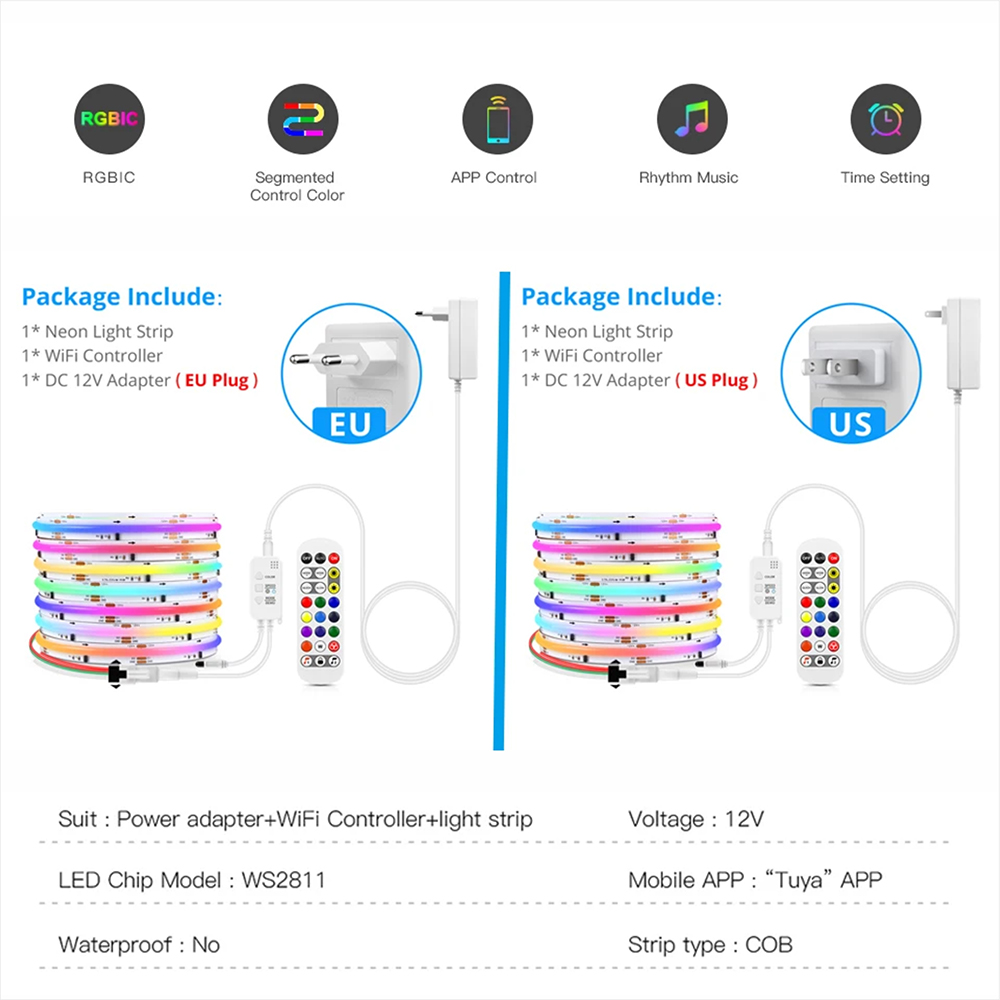 Tuya WiFi WS2811 RGBIC COB LED - Home Decor App review and price