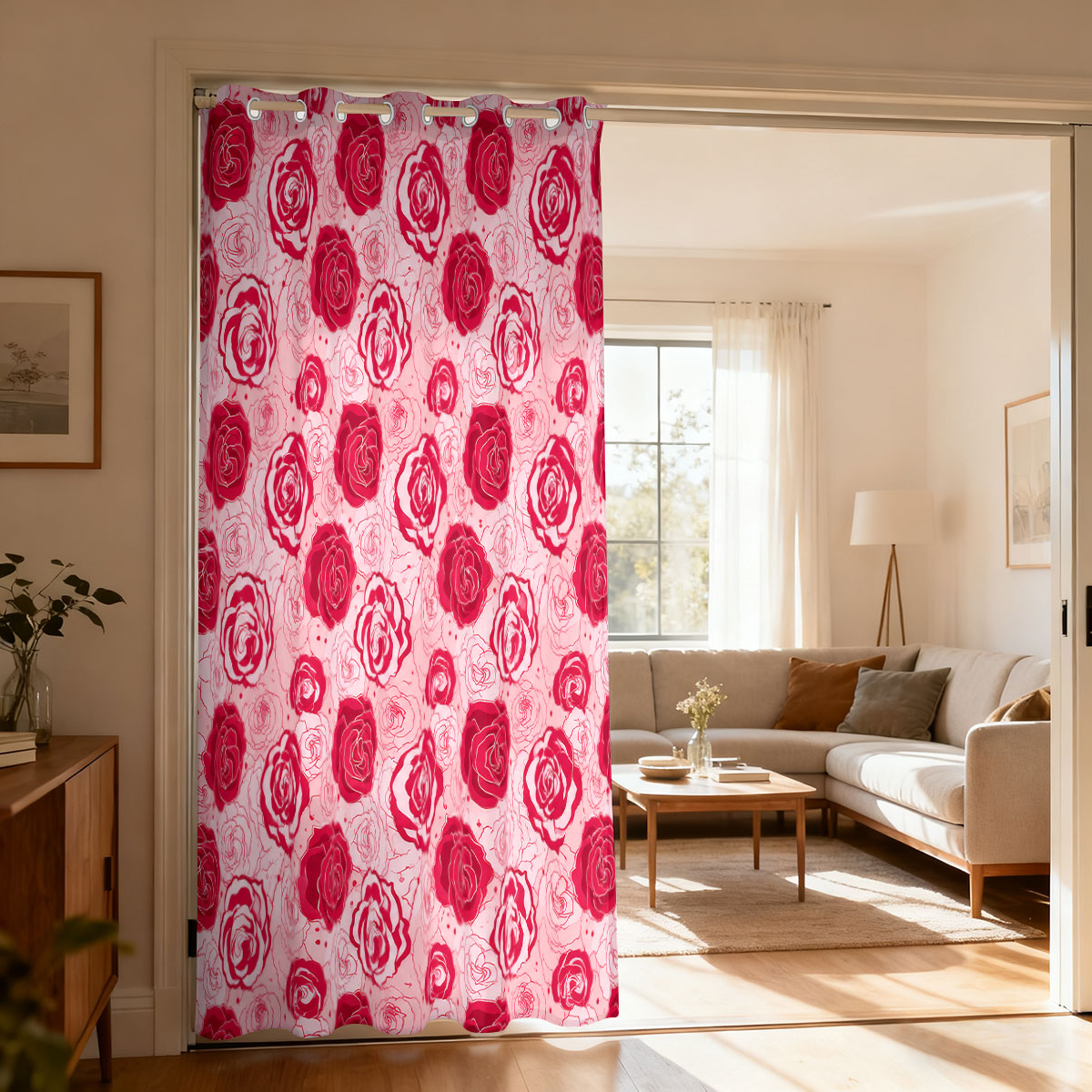 1pc Light Green Base Pink Rose - Home Decor Curtain review and price