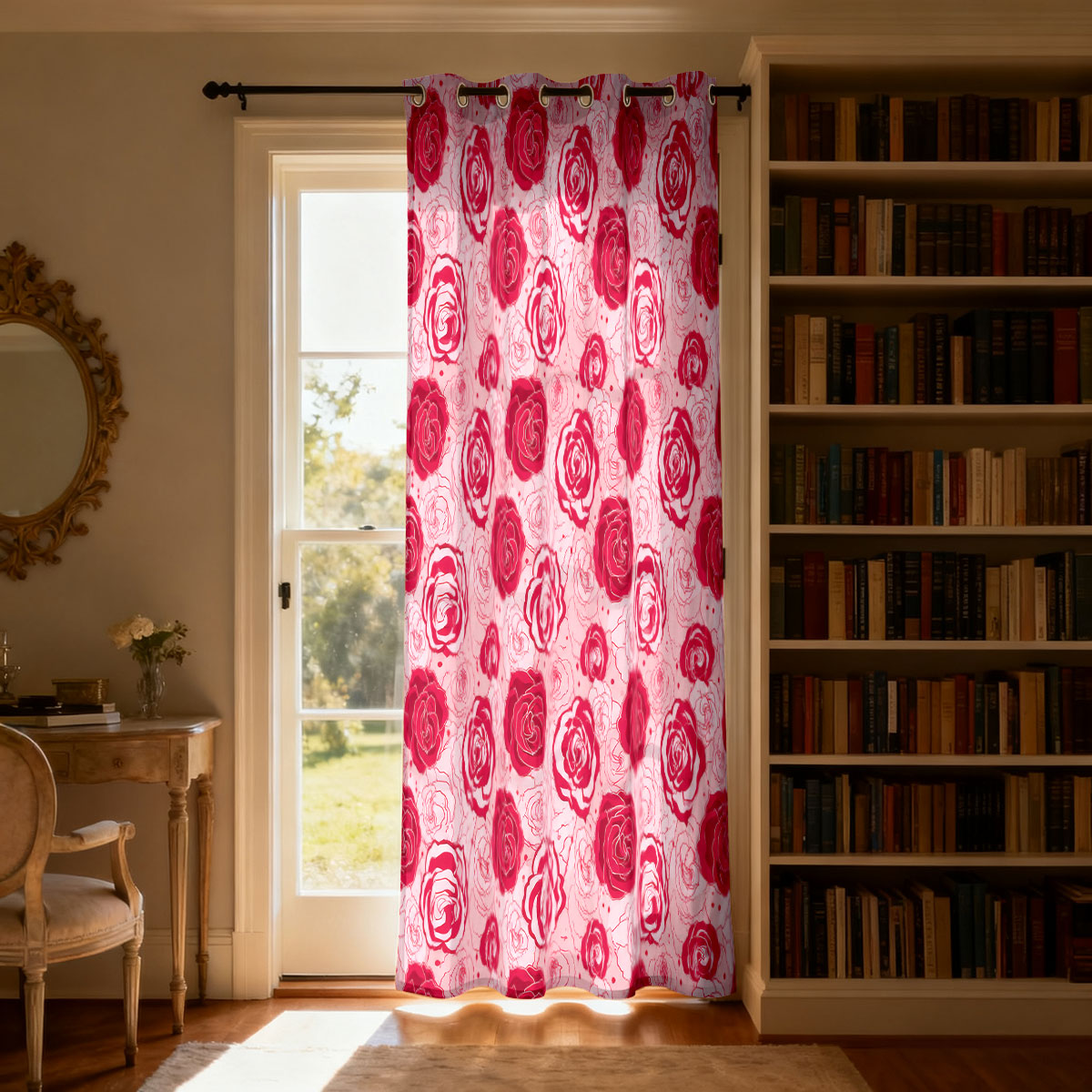 1pc Light Green Base Pink Rose - Home Decor Curtain review and price
