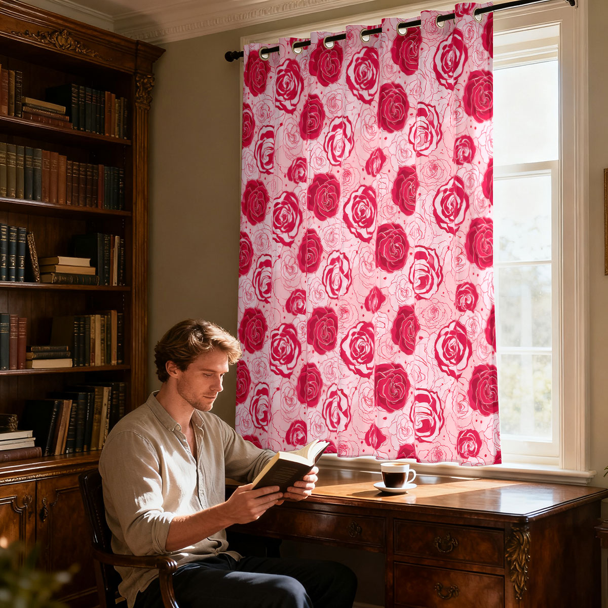 1pc Light Green Base Pink Rose - Home Decor Curtain review and price