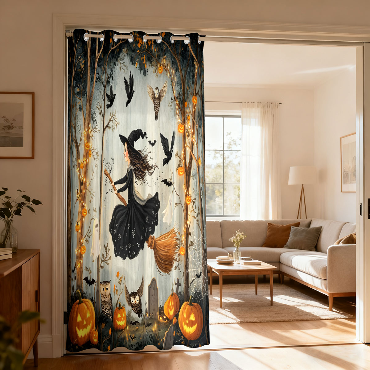 1PC Halloween Witch Pumpkin Gh - Home Decor Curtain review and price