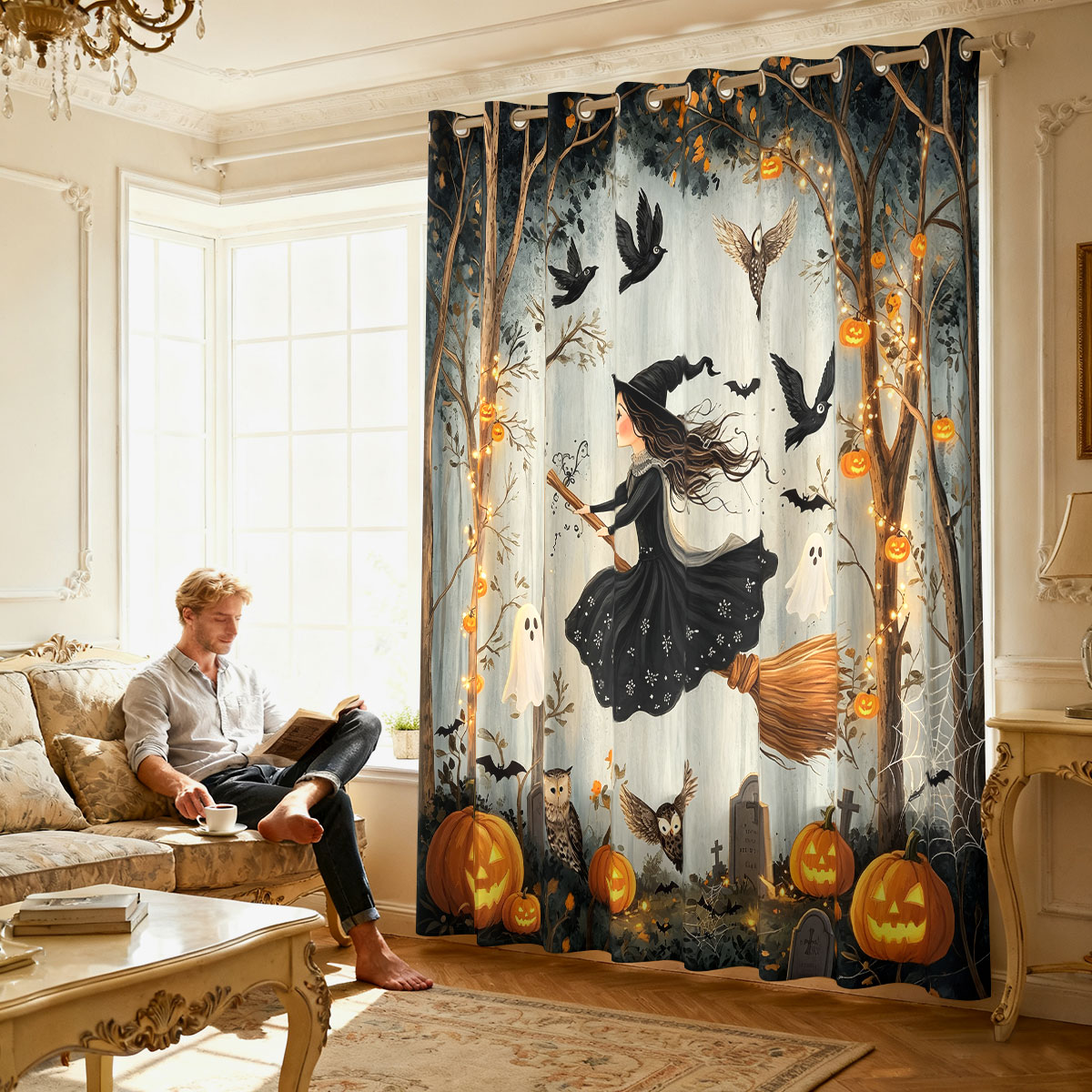1PC Halloween Witch Pumpkin Gh - Home Decor Curtain review and price