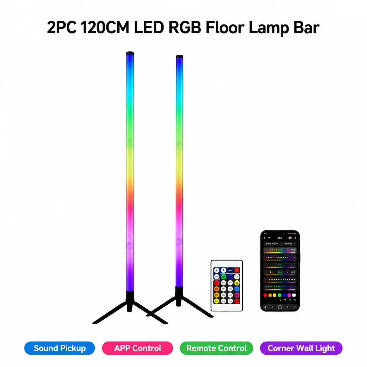 2PCS 120CM RGB Floor Lamp, Sou - Home Decor Lighting review and price