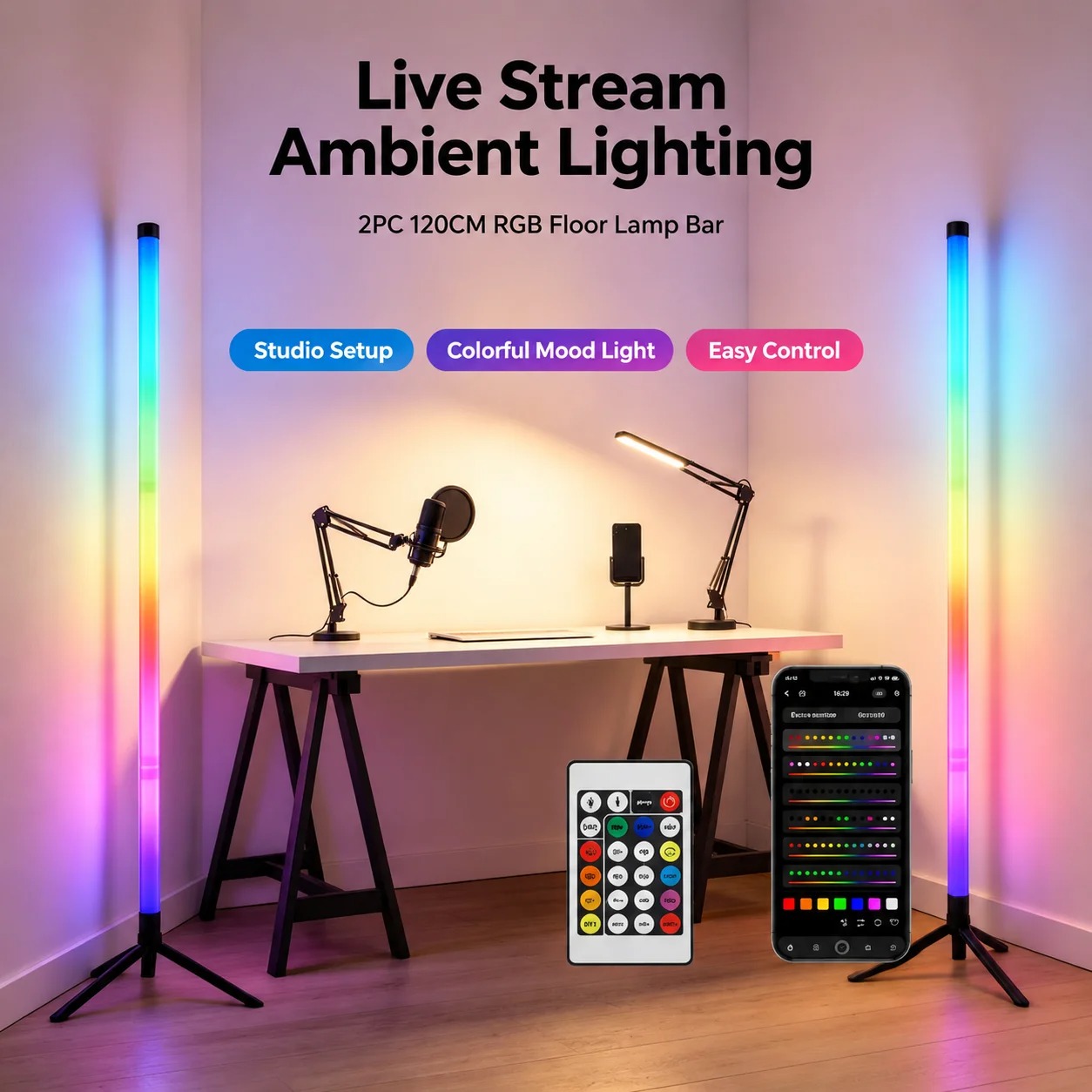 2PCS 120CM RGB Floor Lamp, Sou - Home Decor Lighting review and price