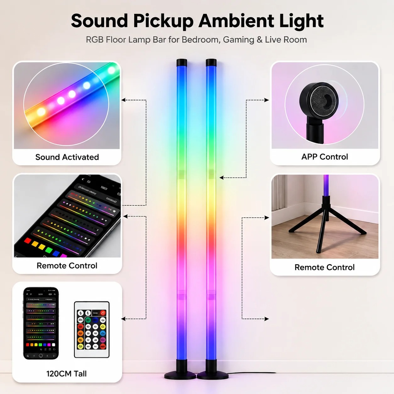 2PCS 120CM RGB Floor Lamp, Sou - Home Decor Lighting review and price