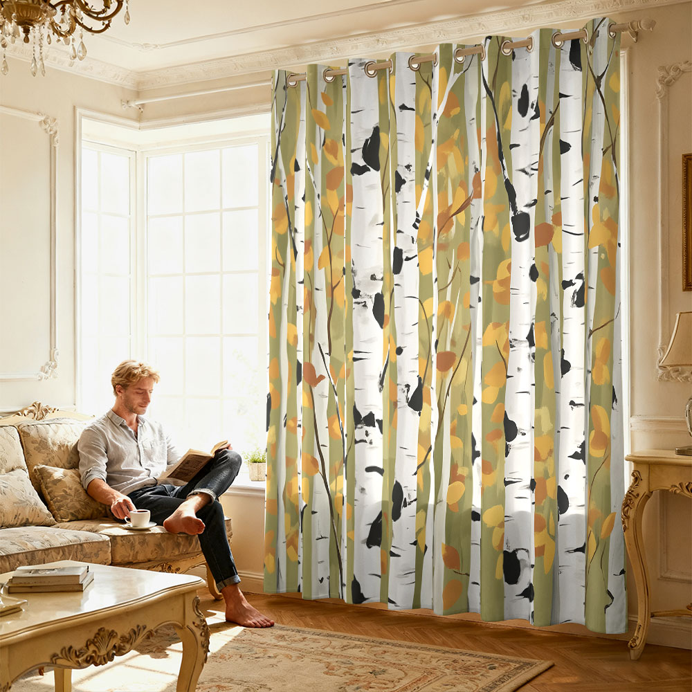 1pc autumn birch forest print  - Home Decor Curtain review and price